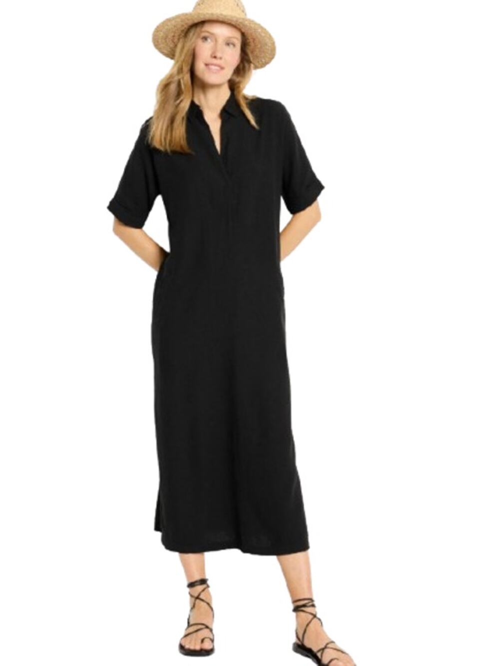 NIC + ZOE Women's Rumba Linen Devon Tunic Dress XL Black Elbow Sleeve NWT